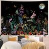 Generleo Floral Plants Tapestry Galaxy Moon Tapestries Vintage Boho Flower Butterfly Tapestries Black Starry Sky Nature Landscape Tapestry Wall