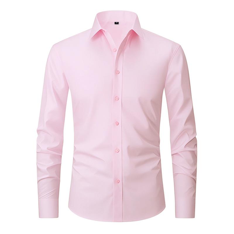 Men's Four-sided Elastic Solid Color Single Breasted Buckle Non-iron Shirt Anti-wrinkle Business Shirt