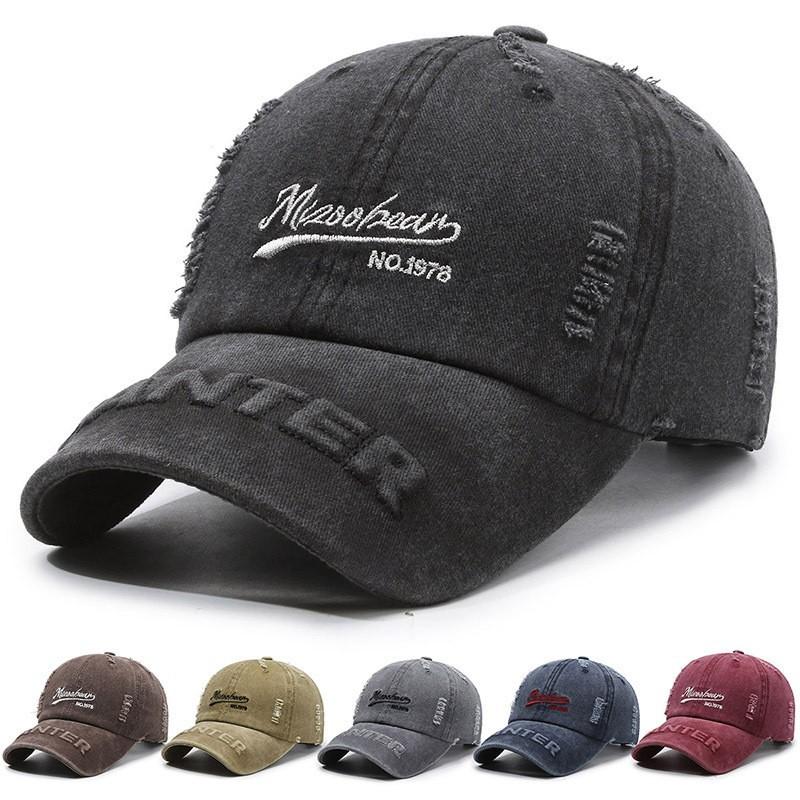 Hole washed denim soft top old retro face cap women's fashion personalized street sunscreen baseball cap