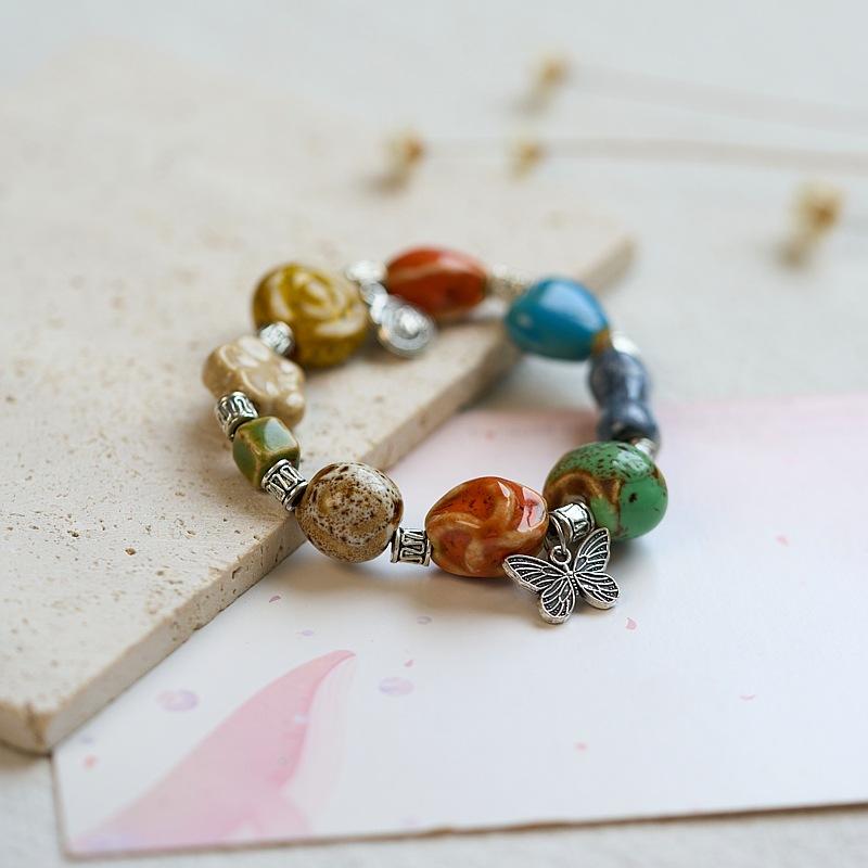 Jingdezhen Ceramic Bracelet Jewelry Ten Yuan Three Strings Niche National Style Cultural Play Ethnic Style Bracelet Wholesale
