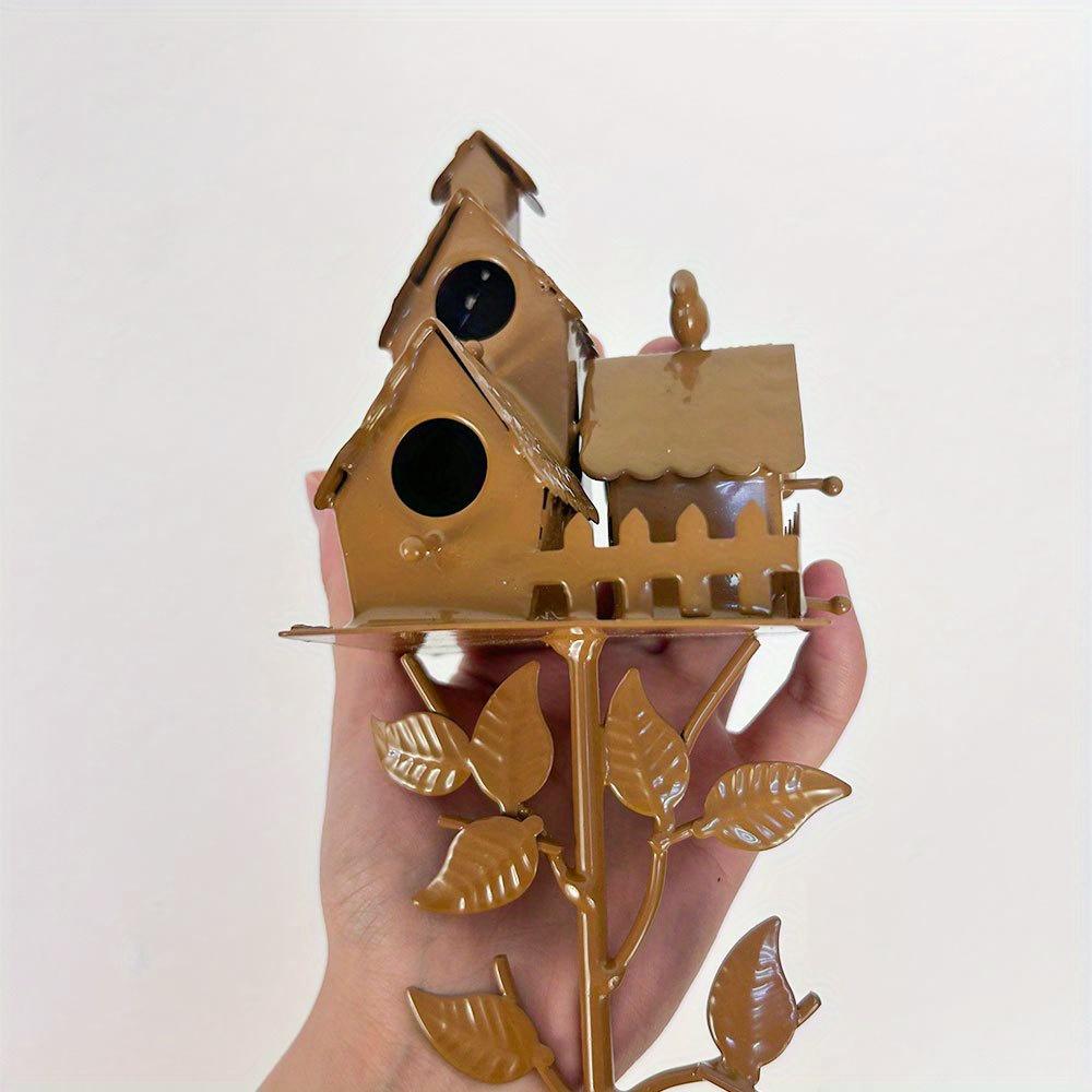 1pc Wrought Iron Art Bird House Shape Outdoor Garden Ground Insert for Outdoor Yard Patio Garden Decoration