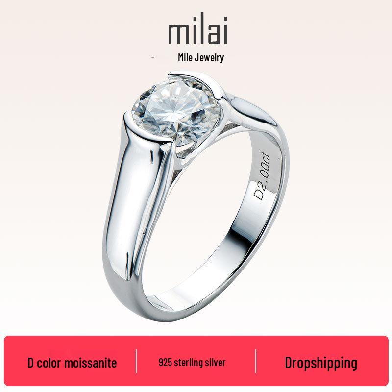 

D-Color Moissanite Minimalist 2 Carat Ring, High-End S925 Sterling Silver Size 10 US срібний