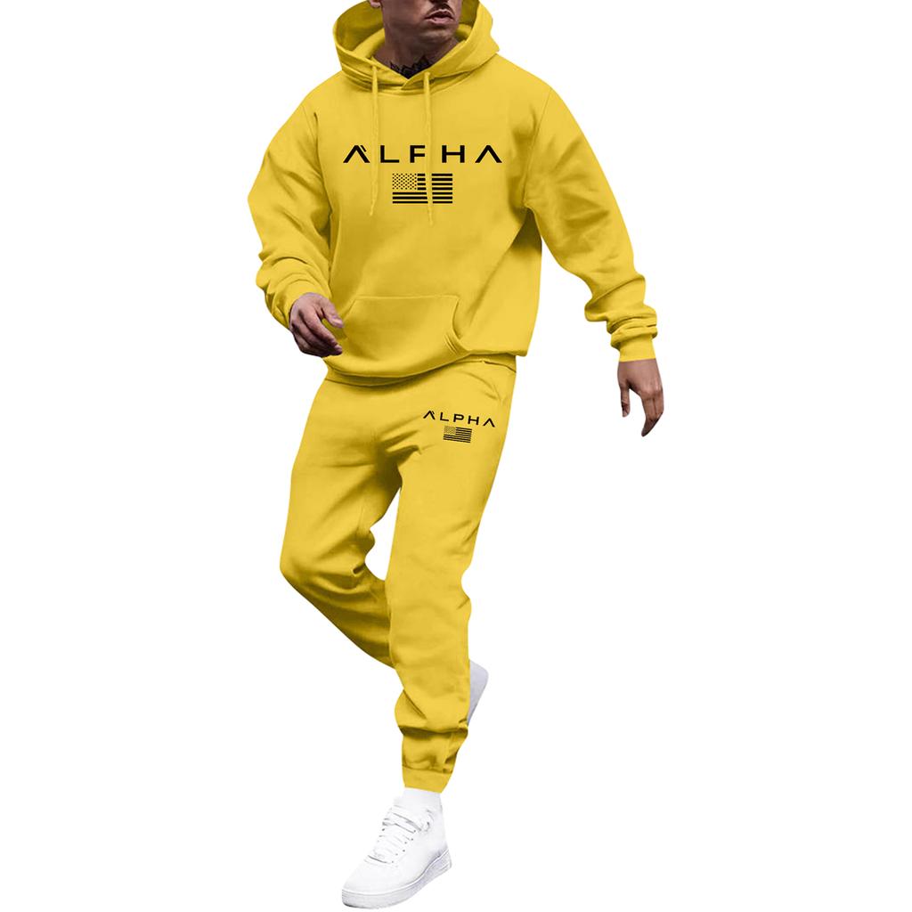 Men's Printed Hooded Sweatshirt And Sweatpants Casual Sports Suit