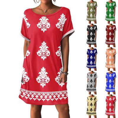 Robe d'été pour femme à manches courtes avec poches, imprimé floral, décontractée, pour la plage