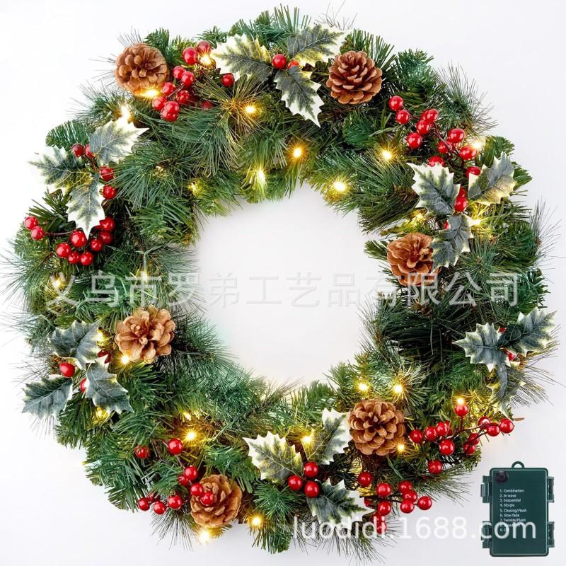 Christmas Decorations Set: LED String Lights Red Poinsettia Flowers Wreath Door Hanging Home Festive Interior