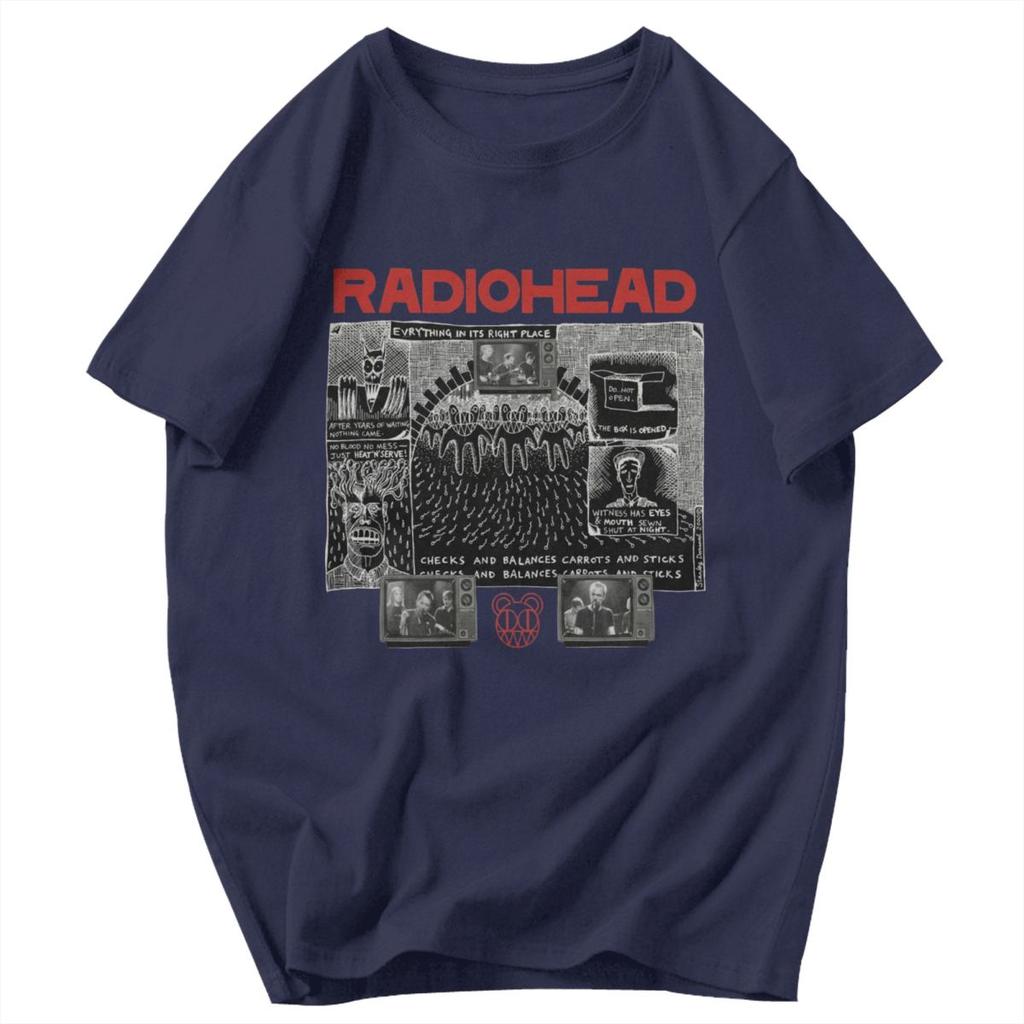 Men T Shirt Everything In Its Right Place Rock Radio Head Band Vintage Summer Y2K Graphic Oneck Unisex Clothing T Shirts