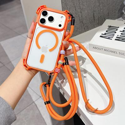 Four-Corner Anti-Drop Phone Lanyard Case Suitable For Iphone 17 Pro Max Magnetic 16 Plus Adjustable Long Lanyard 15 14 13 Pro