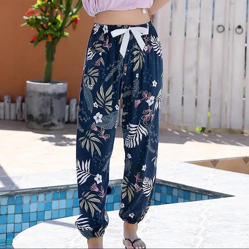 Women's Summmer Pants Drawstring Elastic Waist Beach Bloomers Pajama Pants Capri Pants