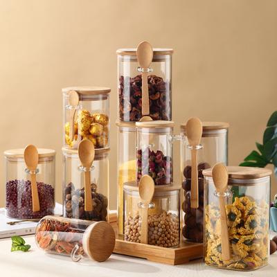 Versiegelte Vorratsgläser aus Glas, luftdichte Gläser mit Deckel, Löffel, Bonbongläser, durchsichtige Gewürzgläser, kleine Vorratsbehälter für Lebensmittel, Flaschen