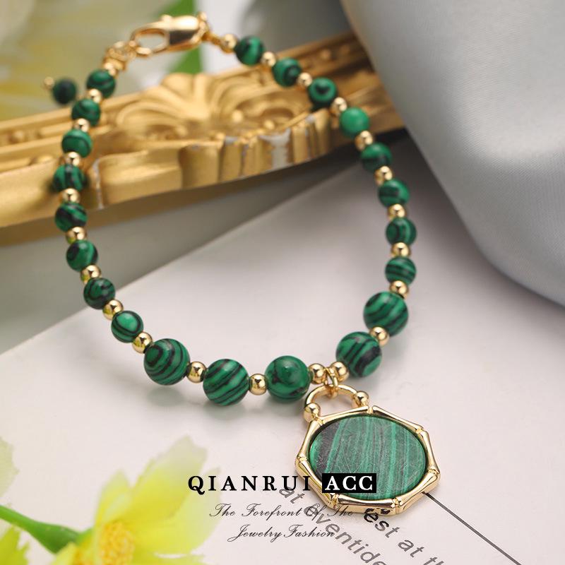 Vintage Malachite French Green Pattern Glass Bracelet