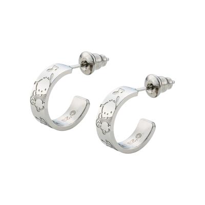 Pochacco Sanrio Characters Stainless Steel Earrings Half Hoop Both [White Clover] (2 Pieces/for Ears) SAST-P004SV