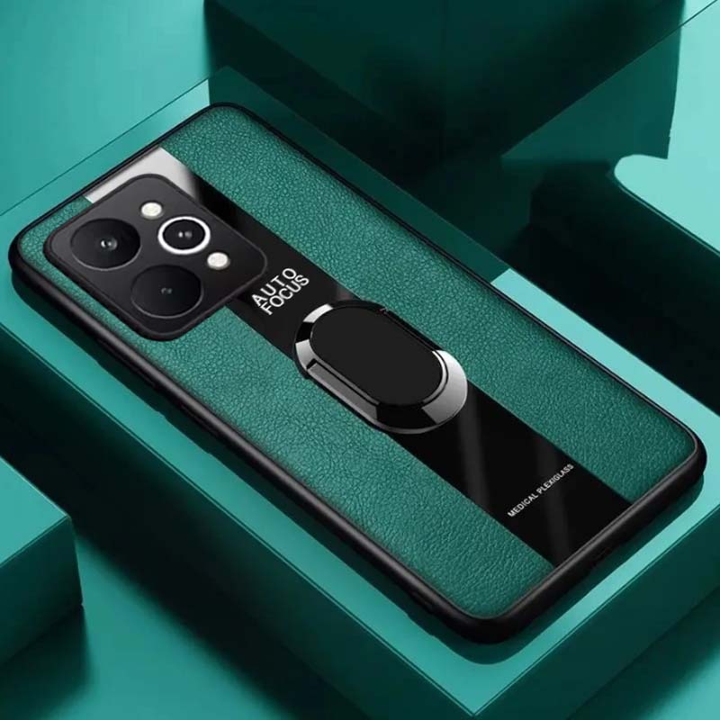 Plexiglass PU Leather Phone Case For Realme 15 Pro Magnetic Metal Ring Stand Holder Shockproof Soft Back Cover For Realme 15Pro