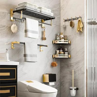Light Luxury Black Gold Bathroom Storage Rack, Wall Mounted Bathroom Towel Rack, Storage Rack, Bathroom Accessories Shelves