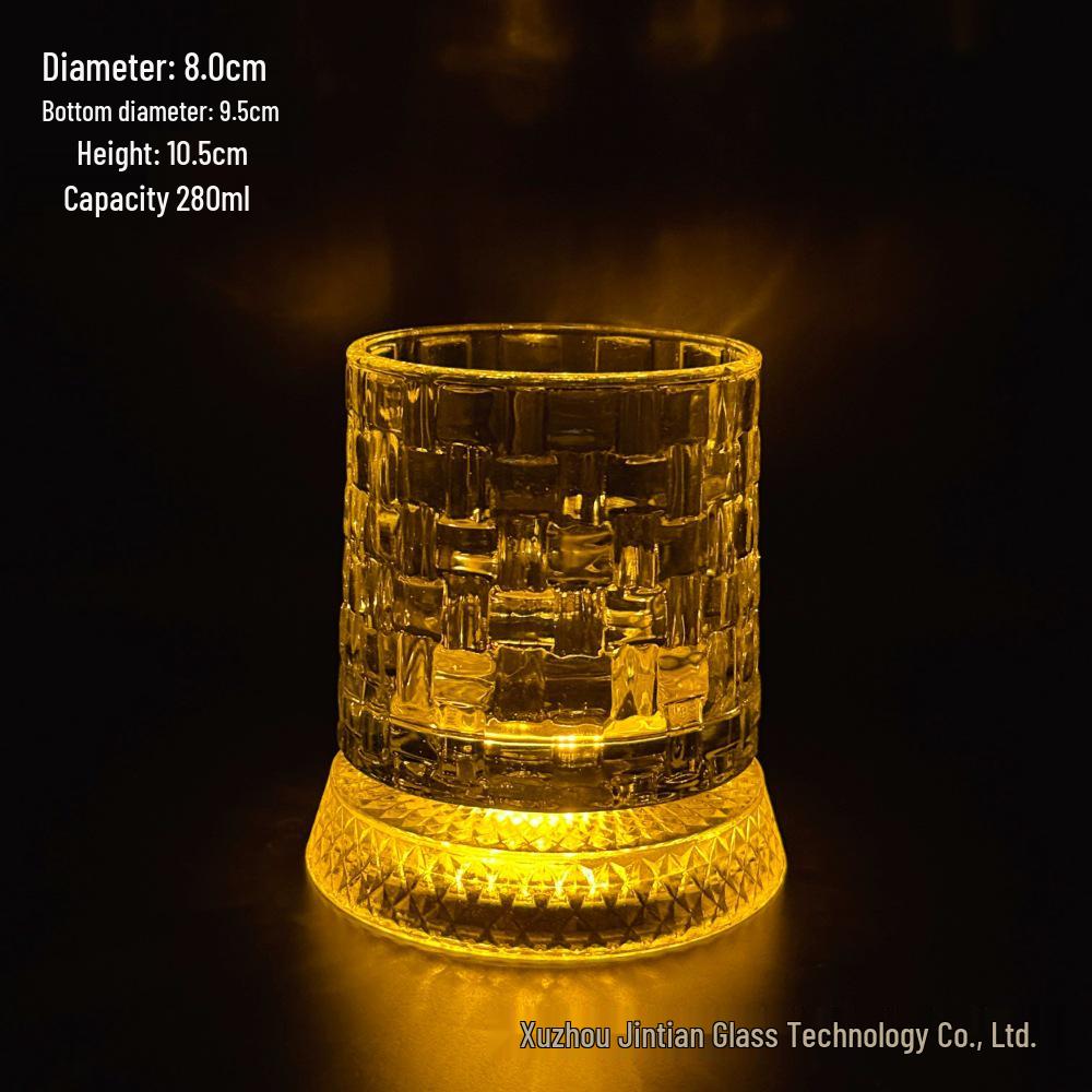 Douyin Bestseller Rotating Whiskey Glass with Luminous Coaster - Creative Stress Relief Spinning Glass 280ml