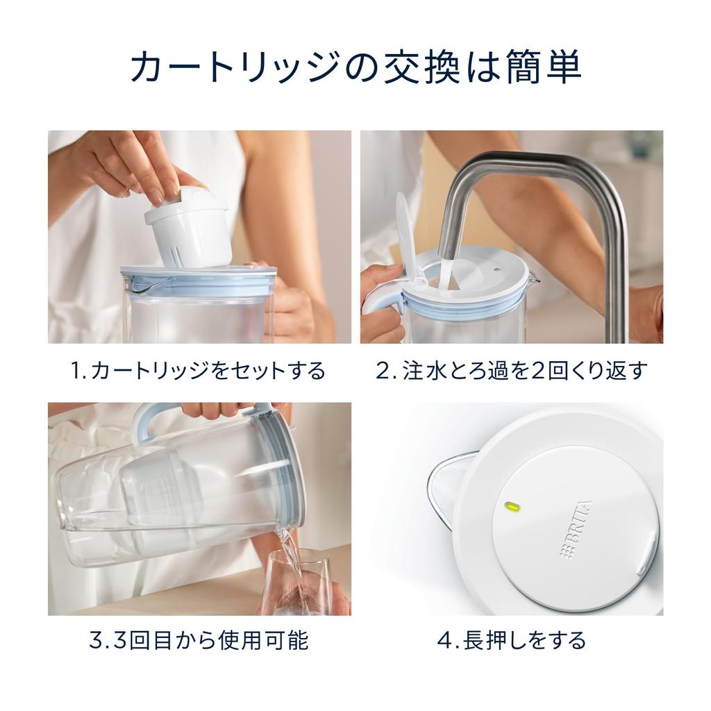 Brita Water Filter, Pitcher Type, PFOS/PFOA Removal Tested, Glass Jug, Light Blue, Filtered Water Capacity: 1.23L (Total Capacity: 2.5L), [Genuine Jap