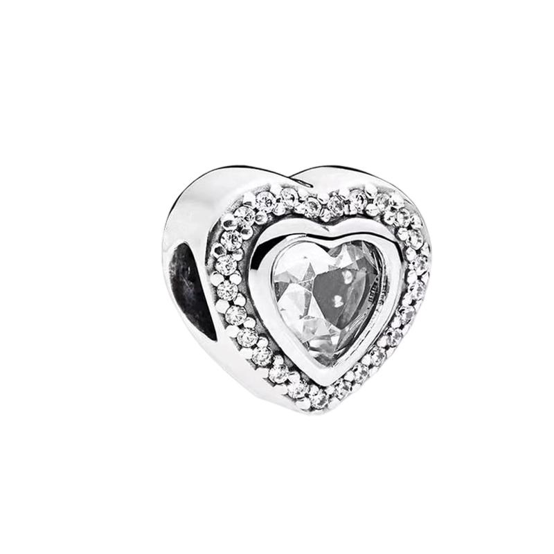 Sparking Butterfly Heart Clip Charm Beads Dangle Silver Bracelet Necklace For Diy Jewelry Women Gift