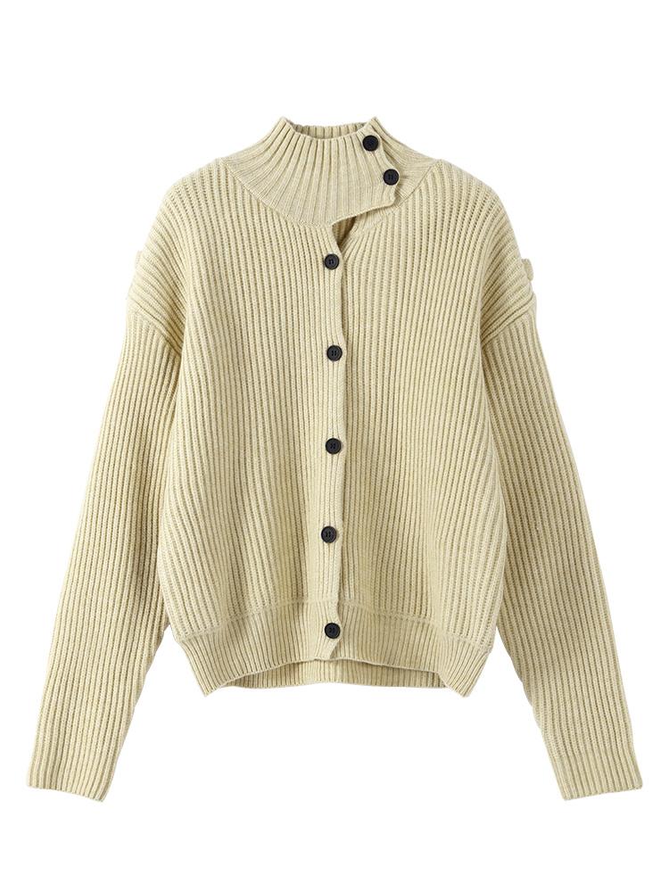 

Women s Fashionable Stand Up Collar Sweater Button Knit Cardigan Women s Warm Top Lining Yellow Sweater Autumn and Winter S