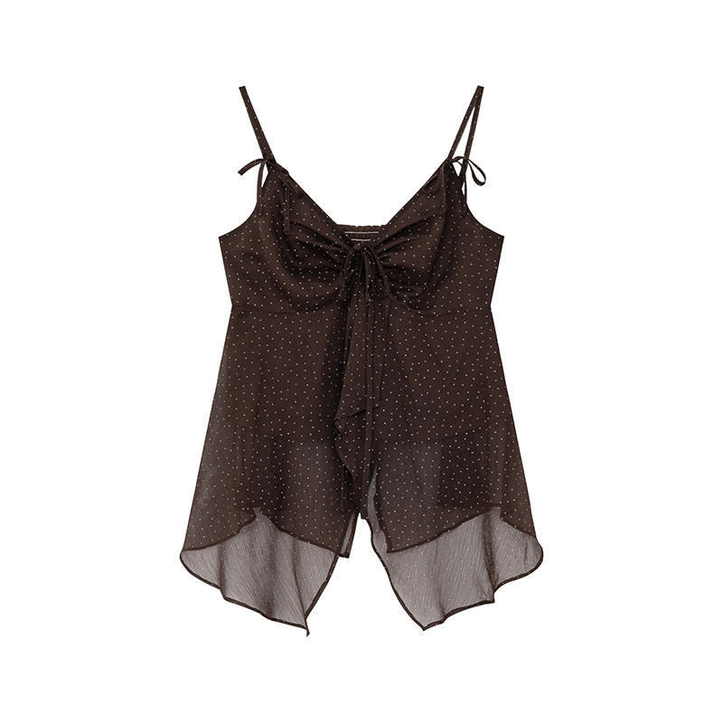 Women s V Neck Sleeveless Camisole A Line Vacation Polka Dot Chiffon Tank Top XS
