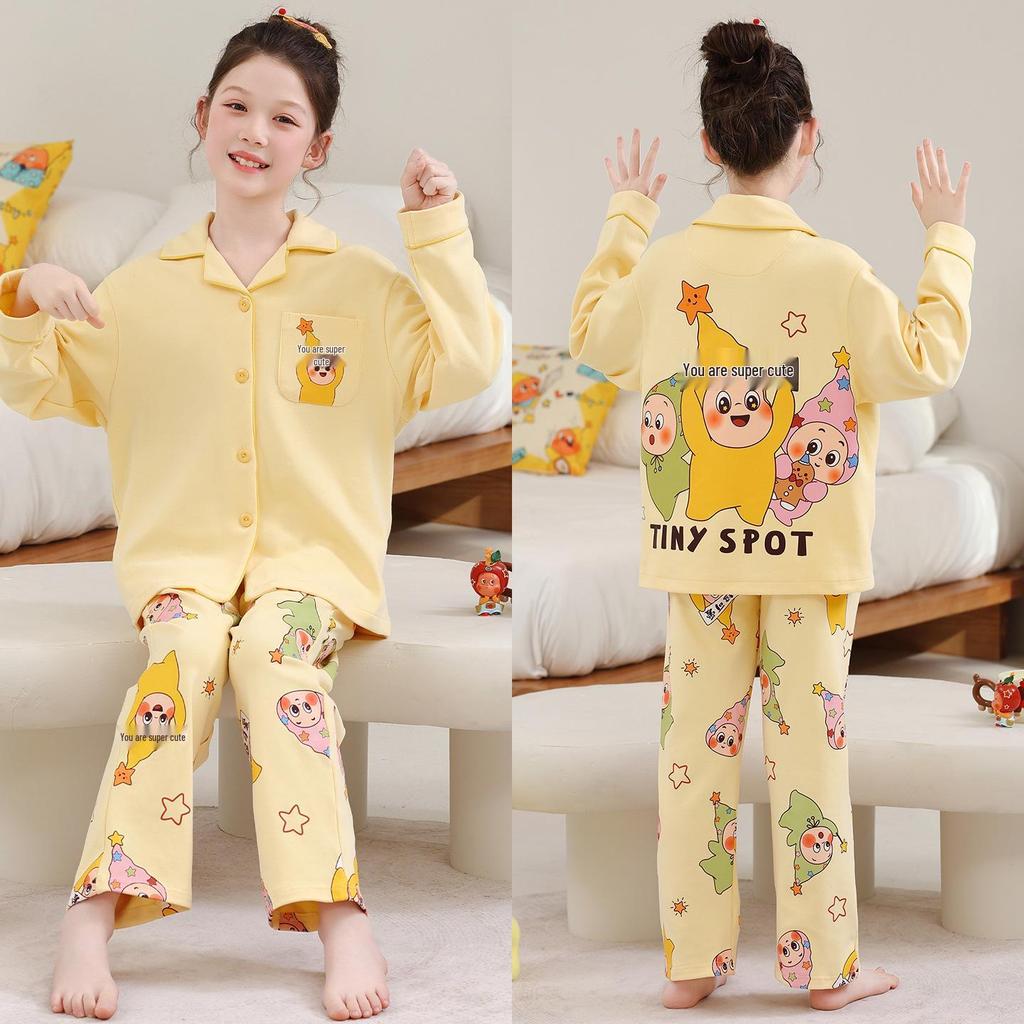 2026 New Girls' Spring & Autumn Long Sleeve Cotton Pajama Set – Princess Style for Medium & Large Children