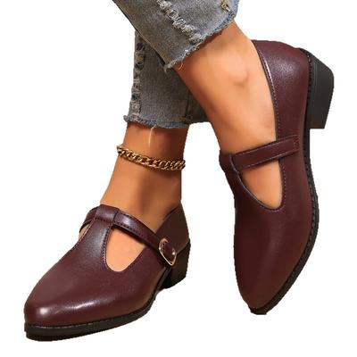 Moda Wiosna 2025 Czółenka Damskie z Paskiem T i Grubym Obcasem Vintage Szpiczasty Nosek Średni Obcas Buty Damskie Duży Rozmiar Skóra PU Buty Mujer