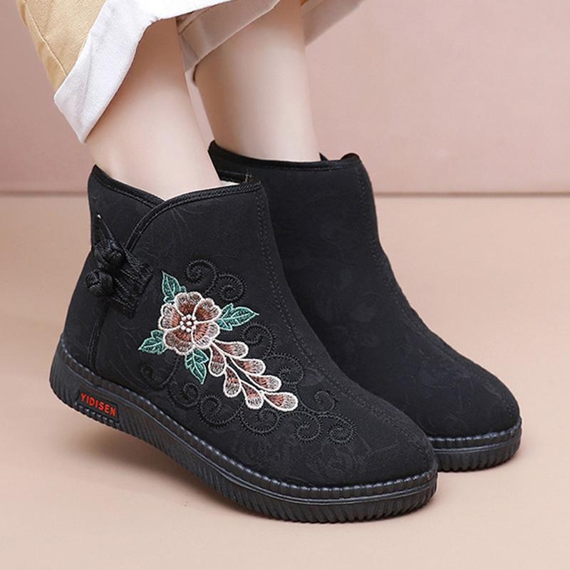 

Зимние Пекинские Тканевые Туфли Модные Толстая Подошва Легкие Плюс Бархат Теплые Нескользящие Винтажные Вышитые Материнские Хлопковые Туфли 41