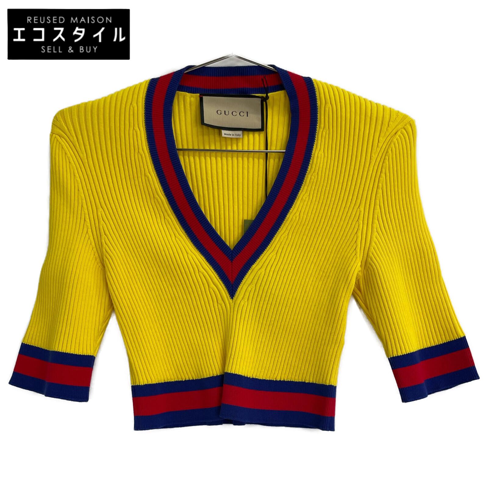 

GUCCI 756271 Yellow Stretch viscose top Cropped V-neck knit top tops M yellowUsed
