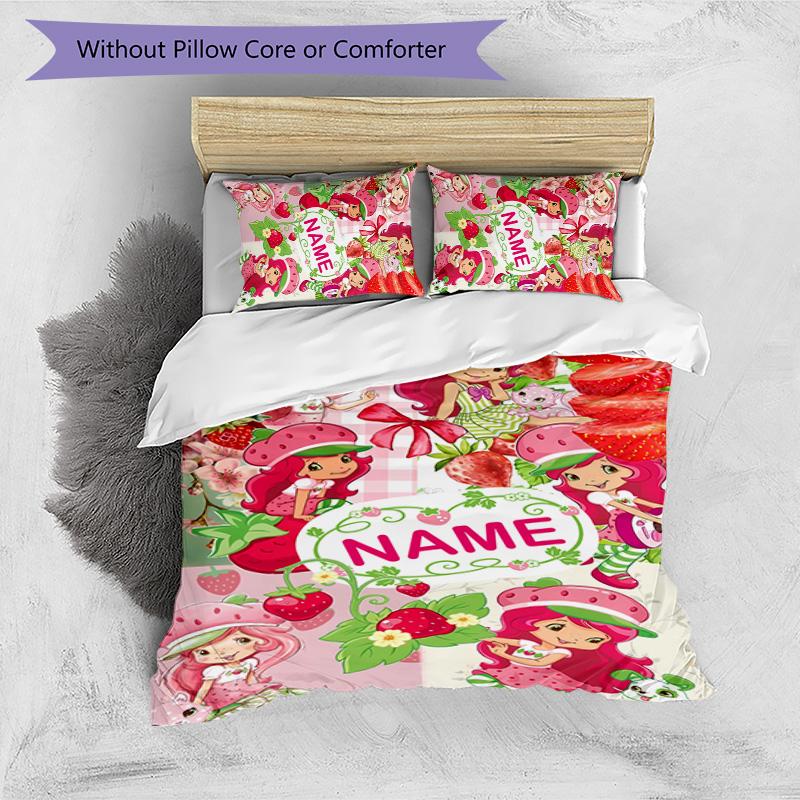 3pcs Strawberry Princess2 Cover Set - Personalized Name, HD Printed Bedding with 1 Cover and 2 Pillowcases - Perfect for Home Decor, Easy Care