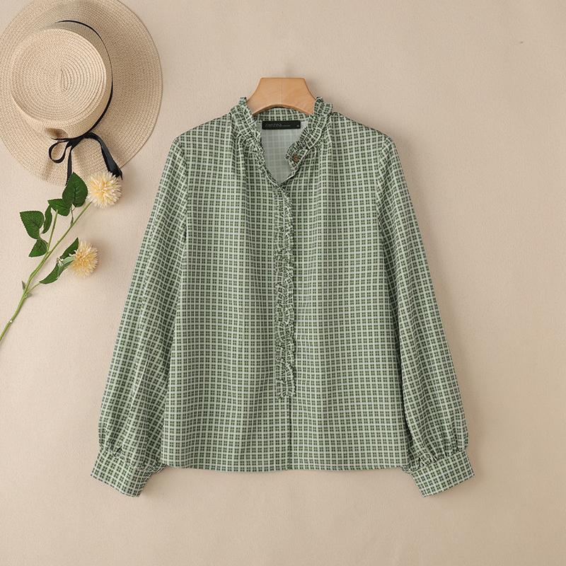 ZANZEA Women Grid Print Casual V-neck Loose Long Sleeve Blouse