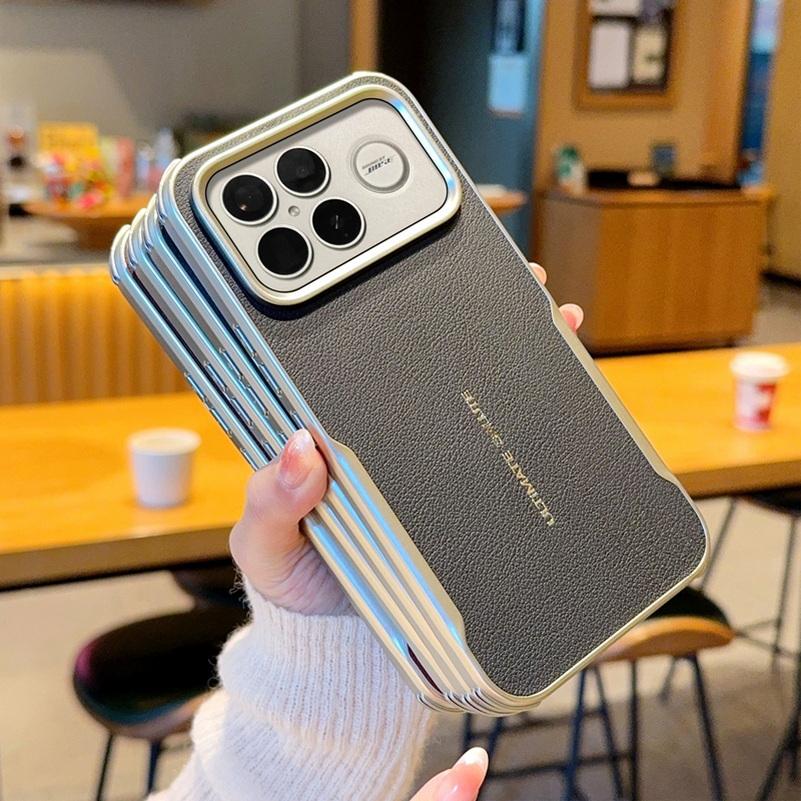 Plain Leather Magnetic Silver Bezel Lens To Heighten Case For Poco F8 Ultra F7 Pro Poco F7 Ultra F7 Pro Slim Protection Cover