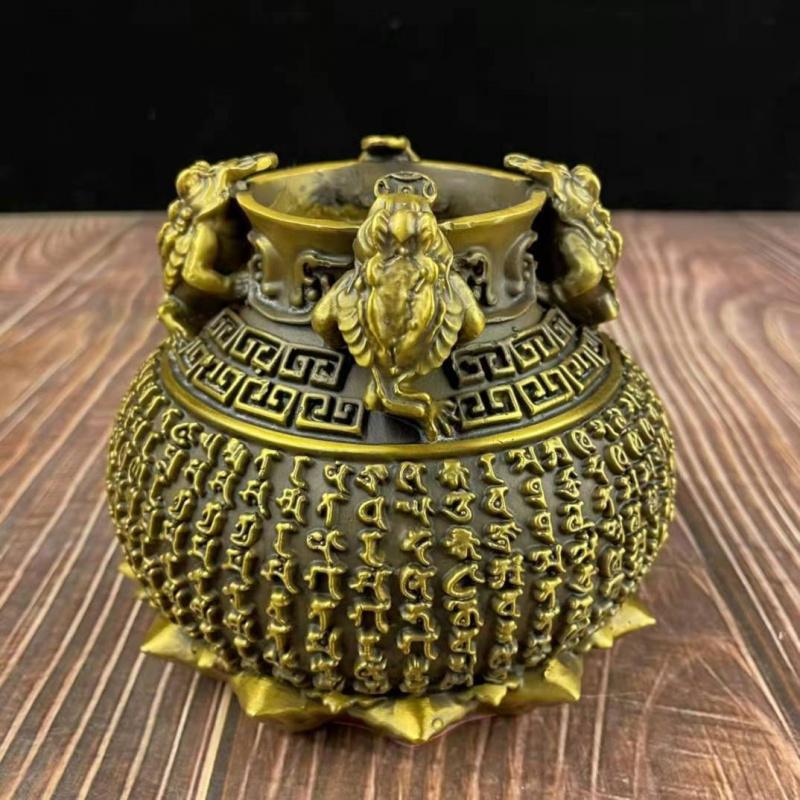 Pure Treasure Bowl Ornament Square Wealth-Attracting Golden Toad Jar Copper Vase Living Room Entrance Home De