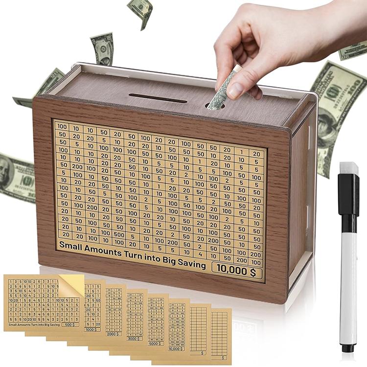 Customized Promotional Wooden Money Saving Box With Counter Desktop Piggy Bank Gift for Children Wooden Crafts Saving Box
