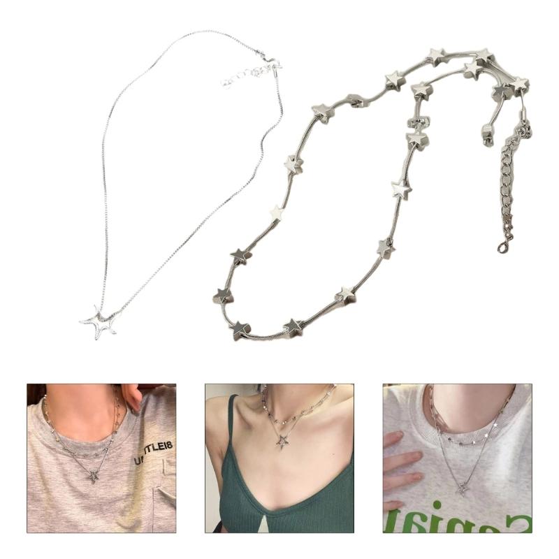 Fashion Star Pendant Necklace Stackable Long Chain Sweater Chain for Women Statement Choker Clavicle Chain Jewelry