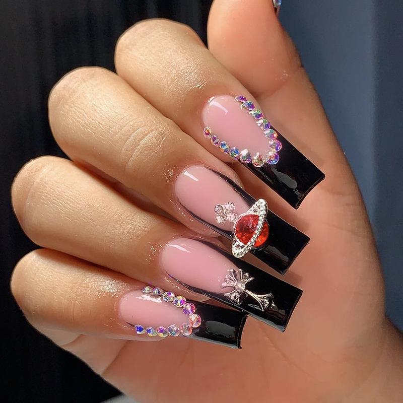 Nail Art Tablet Finished Black French Wearable Nail Art Patch Red Queen Mother Rhinestone Cross Nail Patch