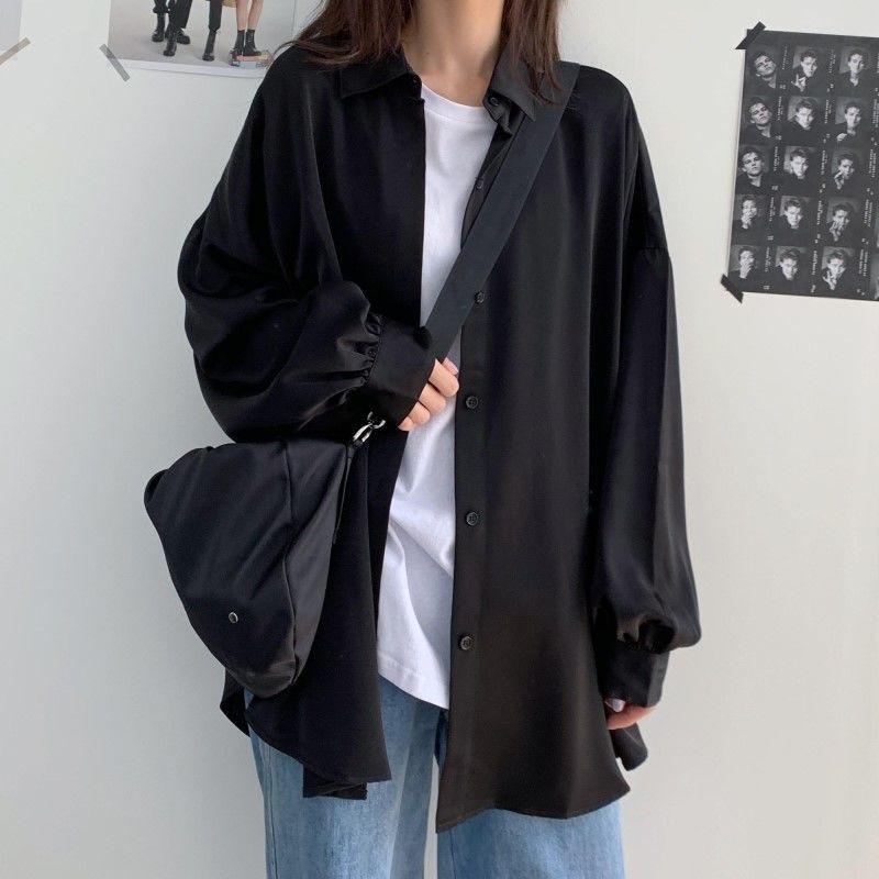 Koszula oversize Damska letnia szykowna kardigan Lantern Sleeve Biała koszula z długim rękawem Top na co dzień