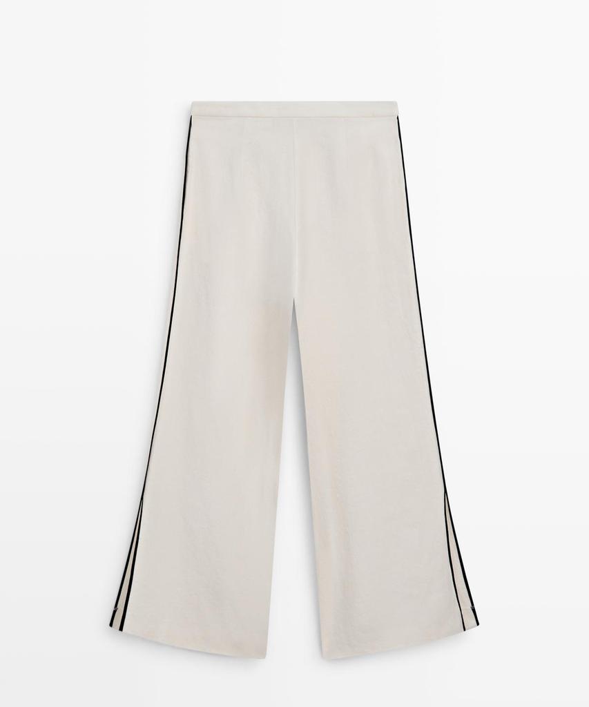 Masimodutti Contrast Trimmed Linen Pants