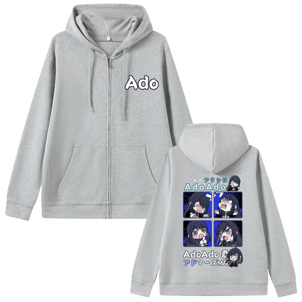 Ado Cartoon Stil Reißverschluss-Hoodie Herren Damen Mode Übergroße Zip-Up Jacke Mann Y2k Japanischer Stil Hoodies Männlich Lässiges Sweatshirt