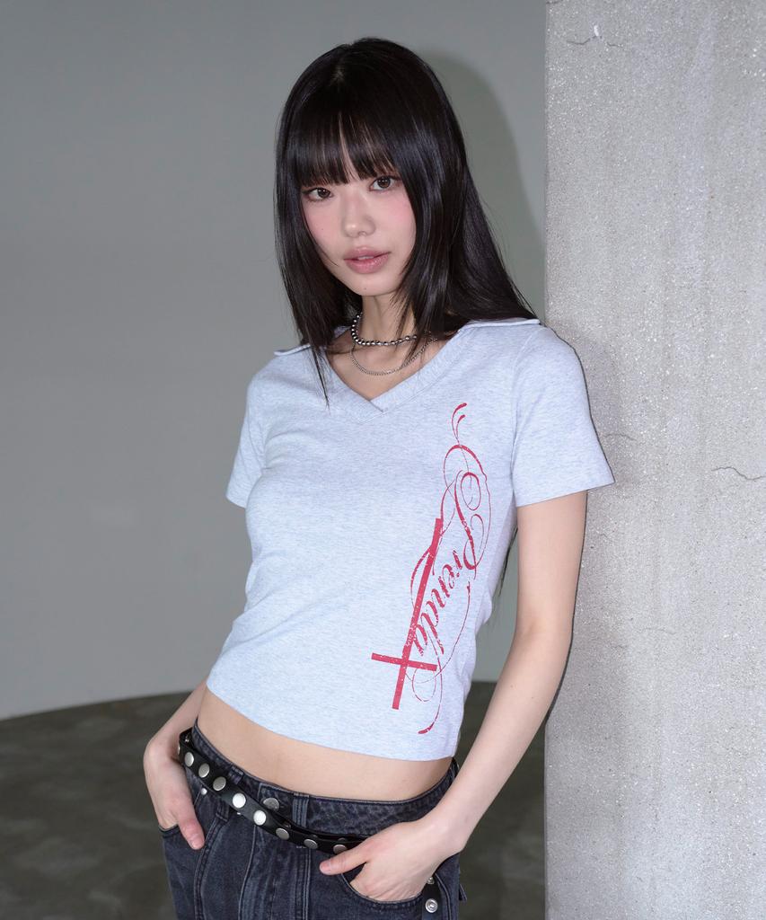 PRENDA Side Cross Polo Top Gray