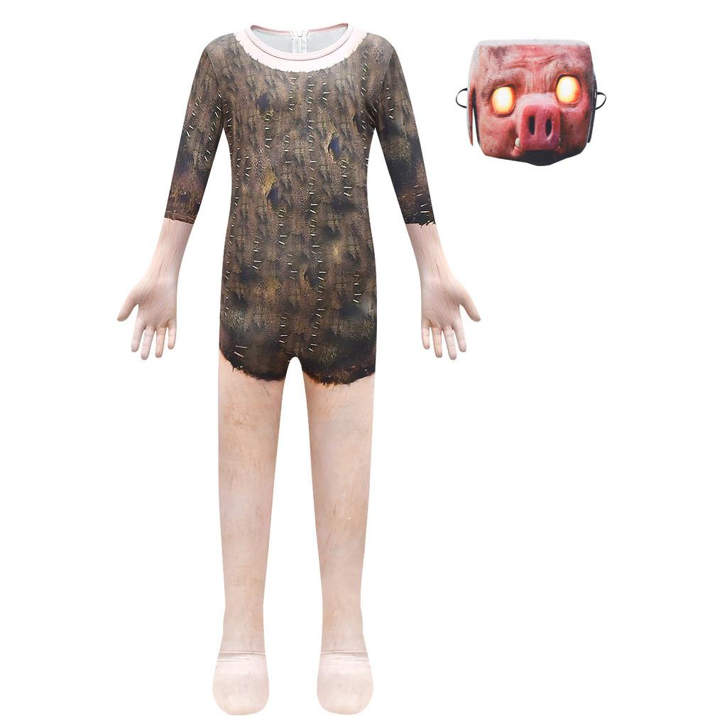 

Детский Костюм Игрового Персонажа Мальчика С Принтом Животного Поросенка Комбинезон Маска Комплект Наряд Хэллоуин Косплей Костюм 160Cm