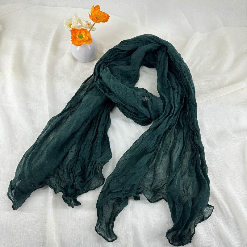 Solid Color Wrinkled Cotton and Linen Winter Warm Scarf