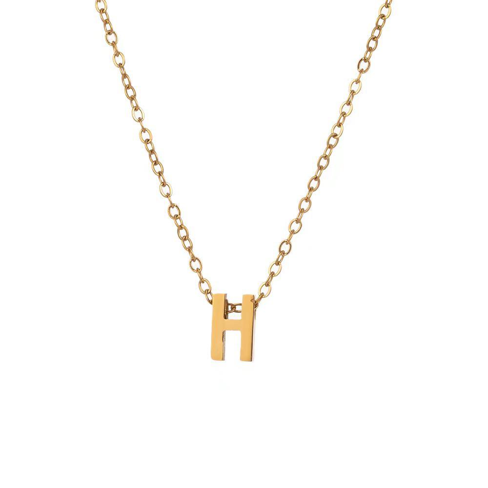 Elegant 18K Gold Titanium Letter Pendant Necklace - Durable and Versatile Clavicle Chain