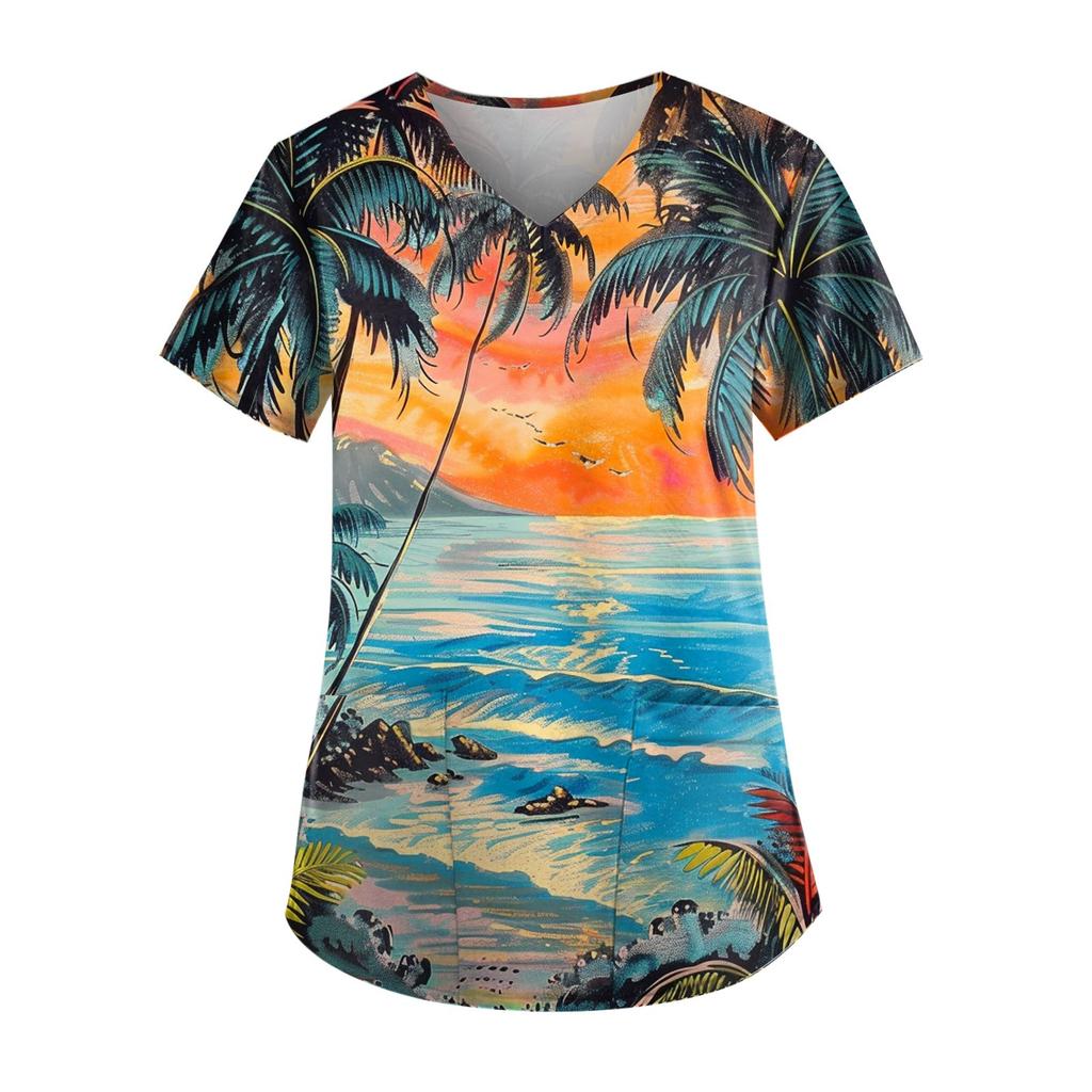 Top con stampa a foglie casual da donna