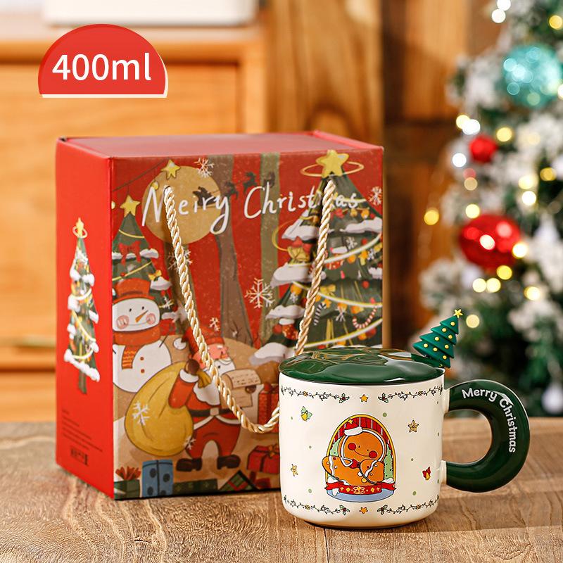 Cartoon Christmas Mug with Magnetic Lid Spoon DIY Ceramic Cup Large Capacity Gift