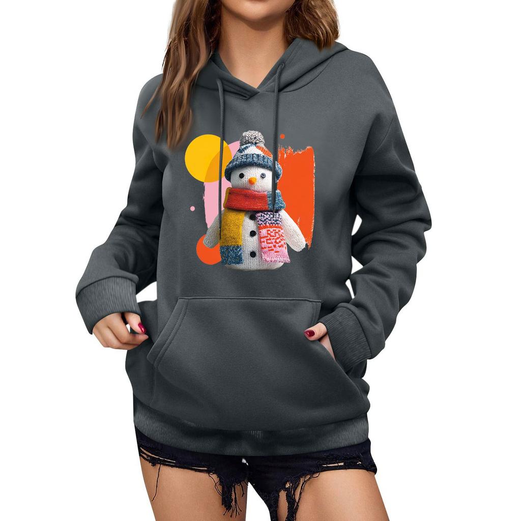 Women's Winter Christmas Printed Pullover Hooded Sweatshirt Fleece Long Sleeve Sweatshirt