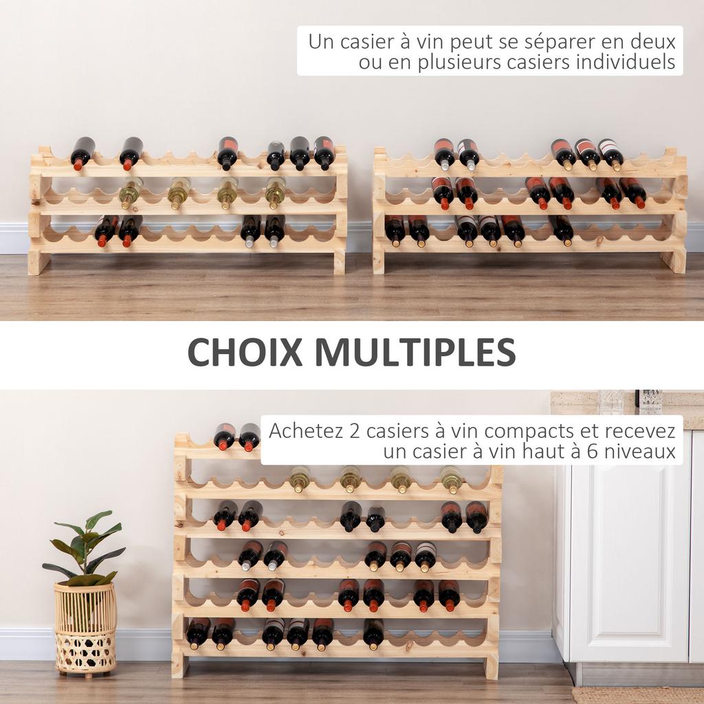 Three-Tier, 36 Bottle Wooden Wine Rack - Natural