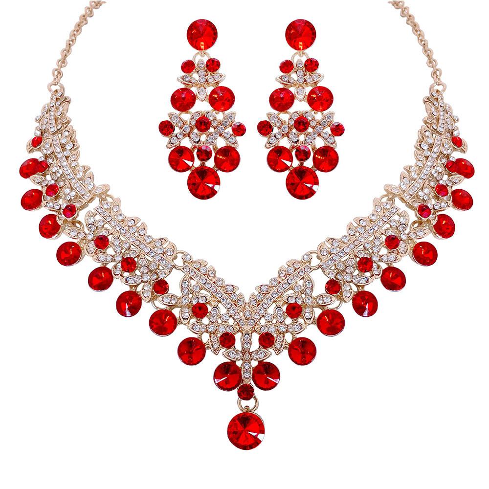 Exquisite Colored Rhinestone Necklace Earrings Set Party Dress Accessories Necklace