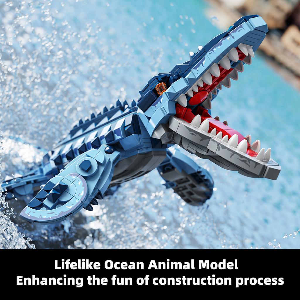 805 Teile Blaue Dinosaurier Bausteine Spielzeug Modell Mosasaurus Dinosaurier Zusammenbau Puzzle Steine Spielzeugsets Für Kinder Schmuck Geschenke