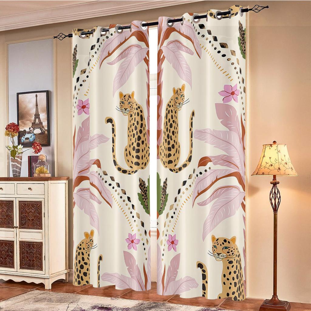 2 ks Růžové Květinové Černící Závěsy s Leopardím Vzorem   Více Velikostí Obývací Pokoj Ložnice Izolace Sváteční Dekorace Snadná Instalace
