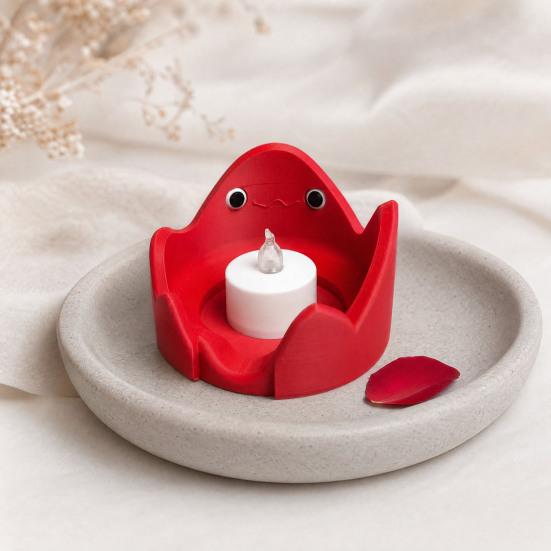 3D Printed Flame Shape Candle Holder, Cute Flame Electric Candle Stand, Fake LED Tealight Holder for Fireplace Table Centerpiece