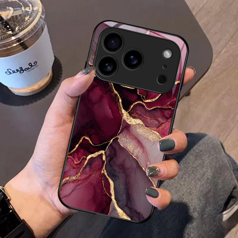 Wine Red Gold Foil Marble Pattern Phone Case Suitable for iPhone 17 16 15 14 13 12 11 Pro Max Plus Shockproof Back Cover