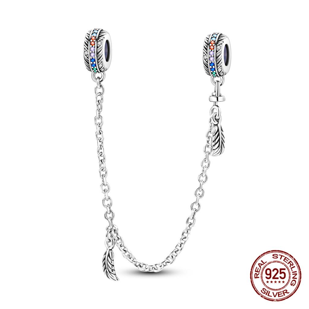 Original 100% 925 Silver Star Moon Safety Chain Fit 925 Original Bracelet & 3mm Bracelet DIY Jewelry Making Women Gift